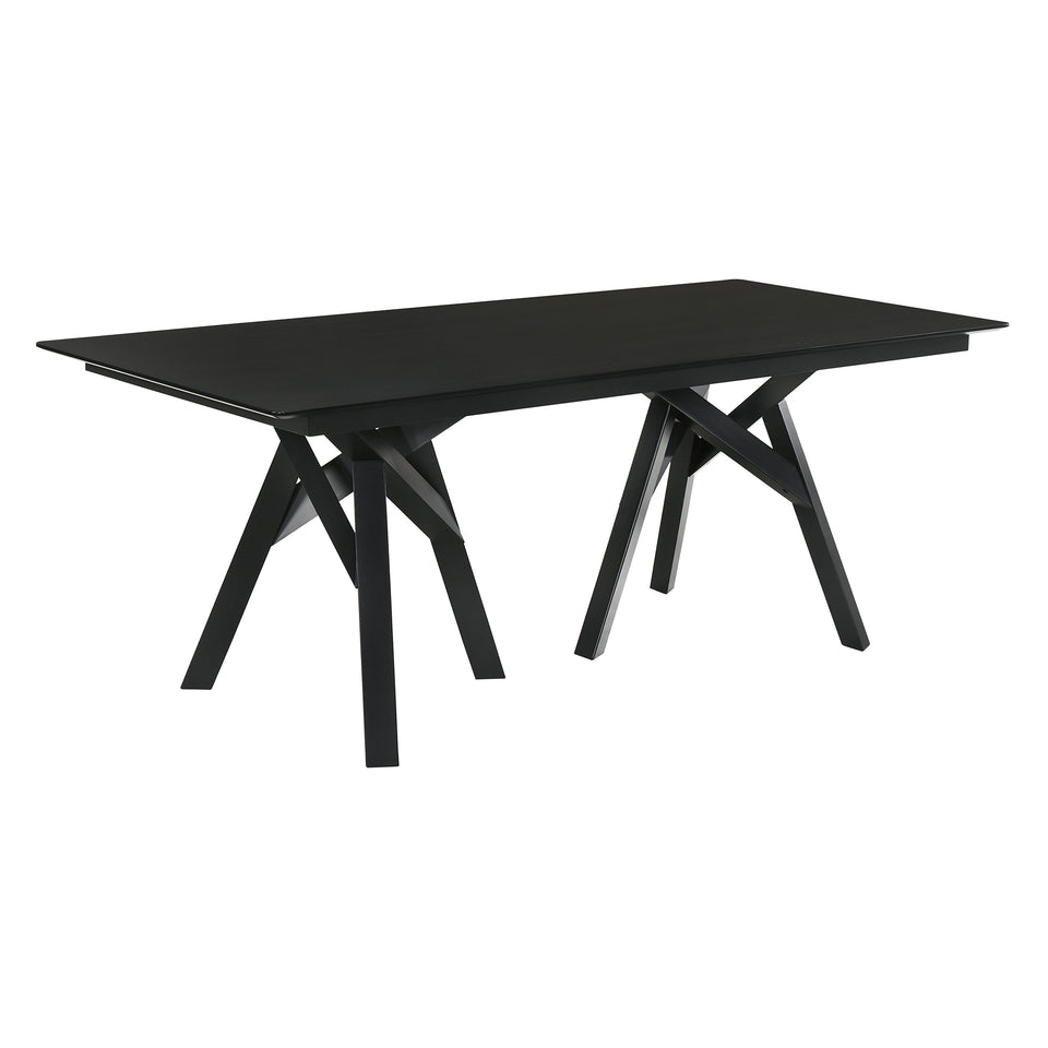 Cortina 79" Mid-Century Modern Black Wood Dining Table with Black Legs