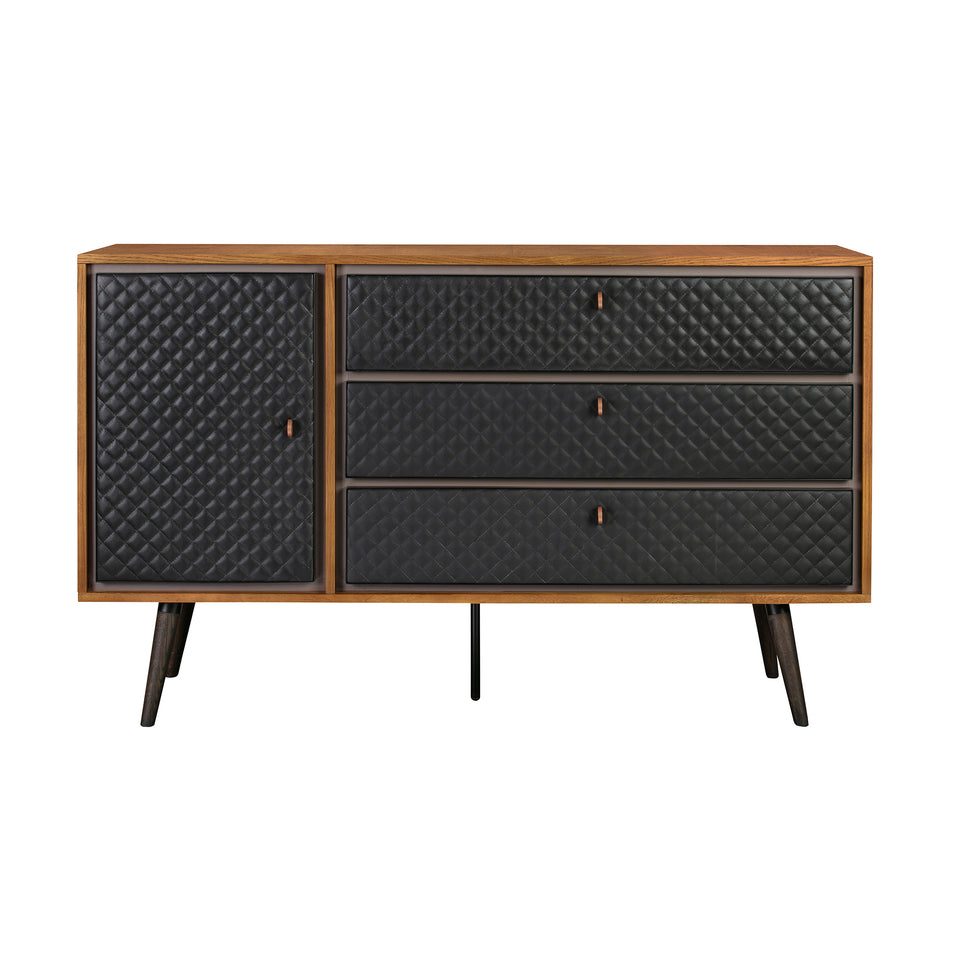 Coco Rustic Oak Wood and Faux Leather Dresser Coco Rustic Oak Wood and Faux Leather Dresser