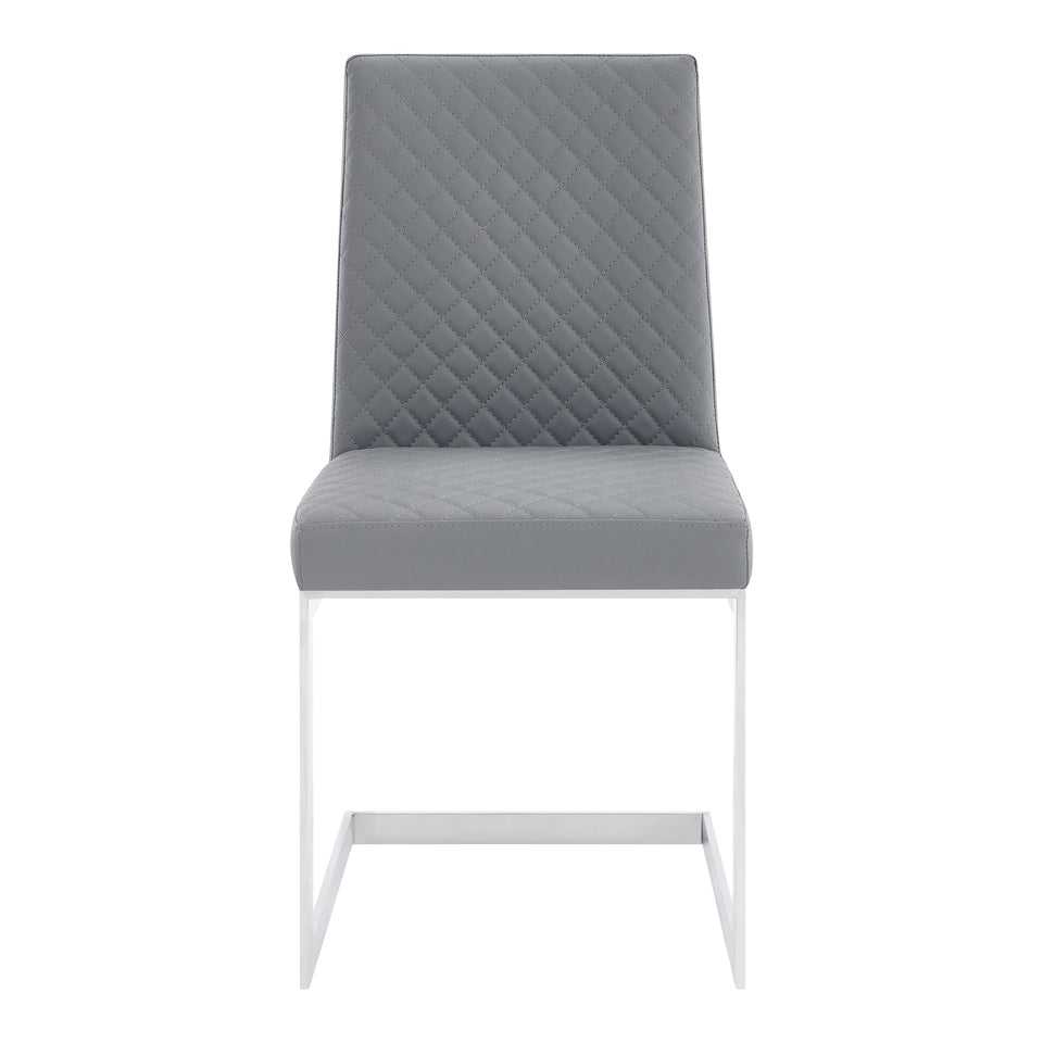 Copen Contemporary Dining Chair in Brushed Stainless Steel and Gray Faux Leather - Set of 2