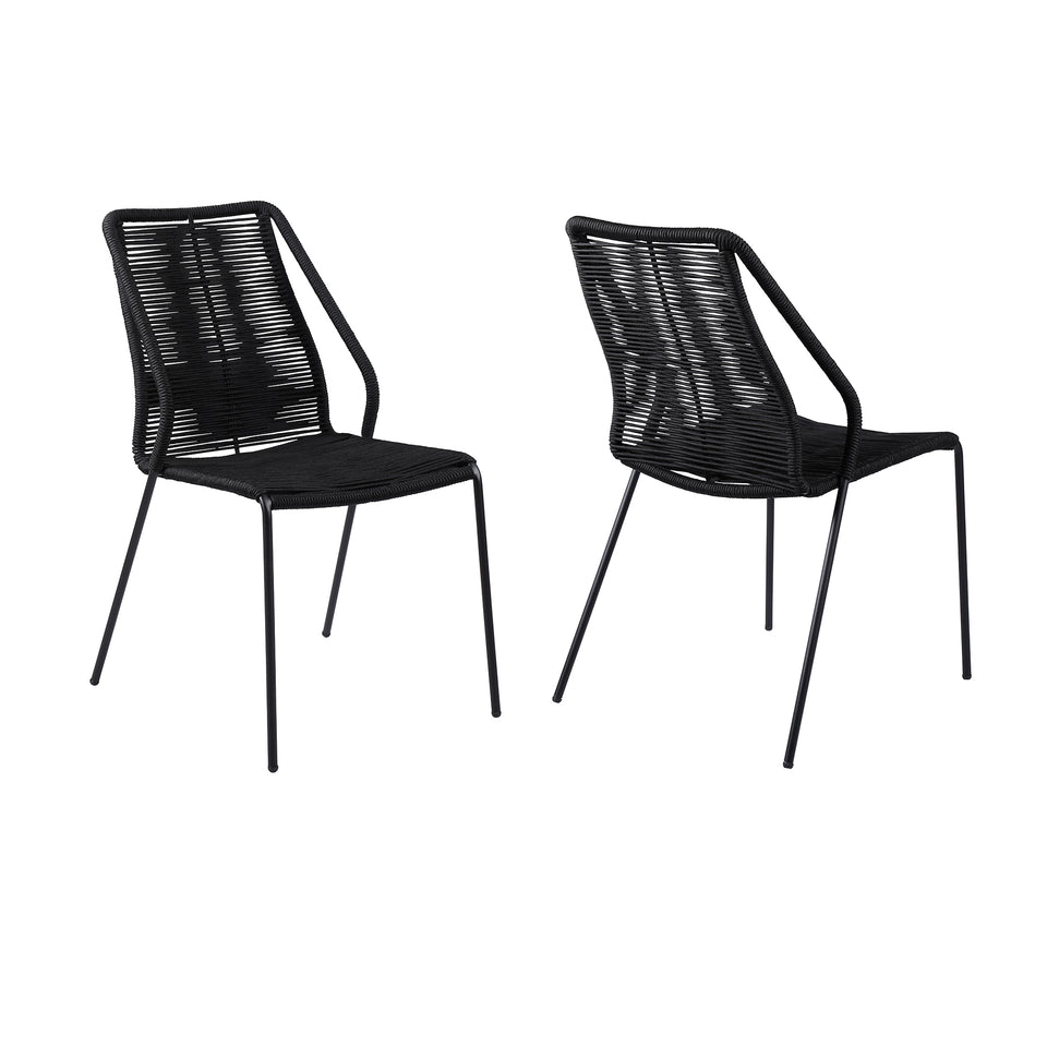 Clip Indoor Outdoor Stackable Steel Dining Chair with Black Rope - Set of 2