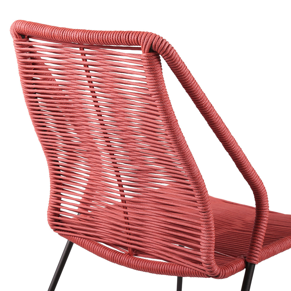 Clip Indoor Outdoor Stackable Steel Dining Chair with Brick Red Rope - Set of 2