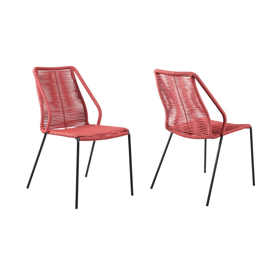 Clip Indoor Outdoor Stackable Steel Dining Chair with Brick Red Rope - Set of 2