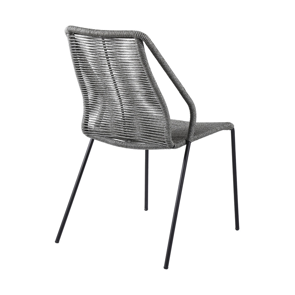 Clip Indoor Outdoor Stackable Steel Dining Chair with Grey Rope - Set of 2
