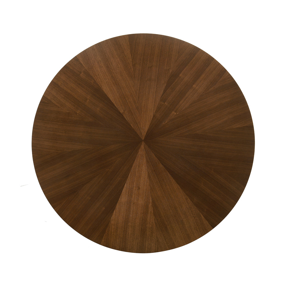 Cirque 54" Round Walnut Wood and Metal Pedestal Dining Table
