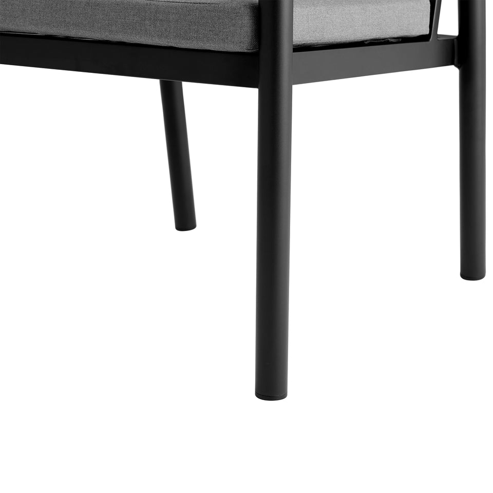 Crown Black Aluminum and Teak Outdoor Dining Chair with Dark Gray Fabric - Set of 2