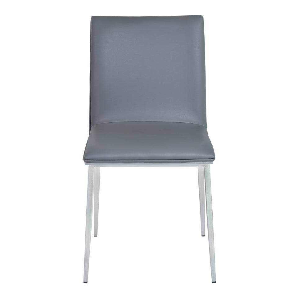 Crystal Dining Chair in Gray Faux Leather with Brushed Stainless Steel Finish and Gray Walnut Veneer Back - Set of 2