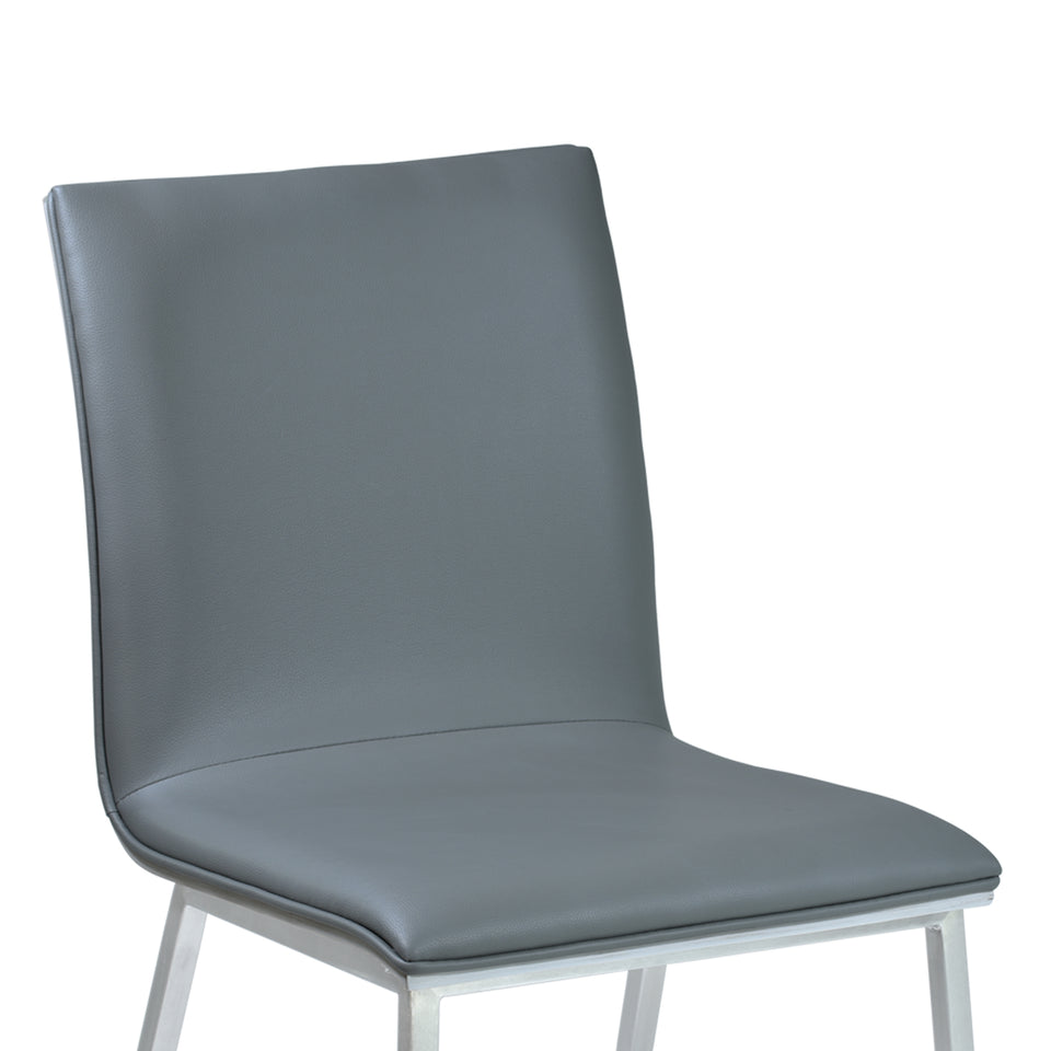 Crystal Dining Chair in Gray Faux Leather with Brushed Stainless Steel Finish and Gray Walnut Veneer Back - Set of 2