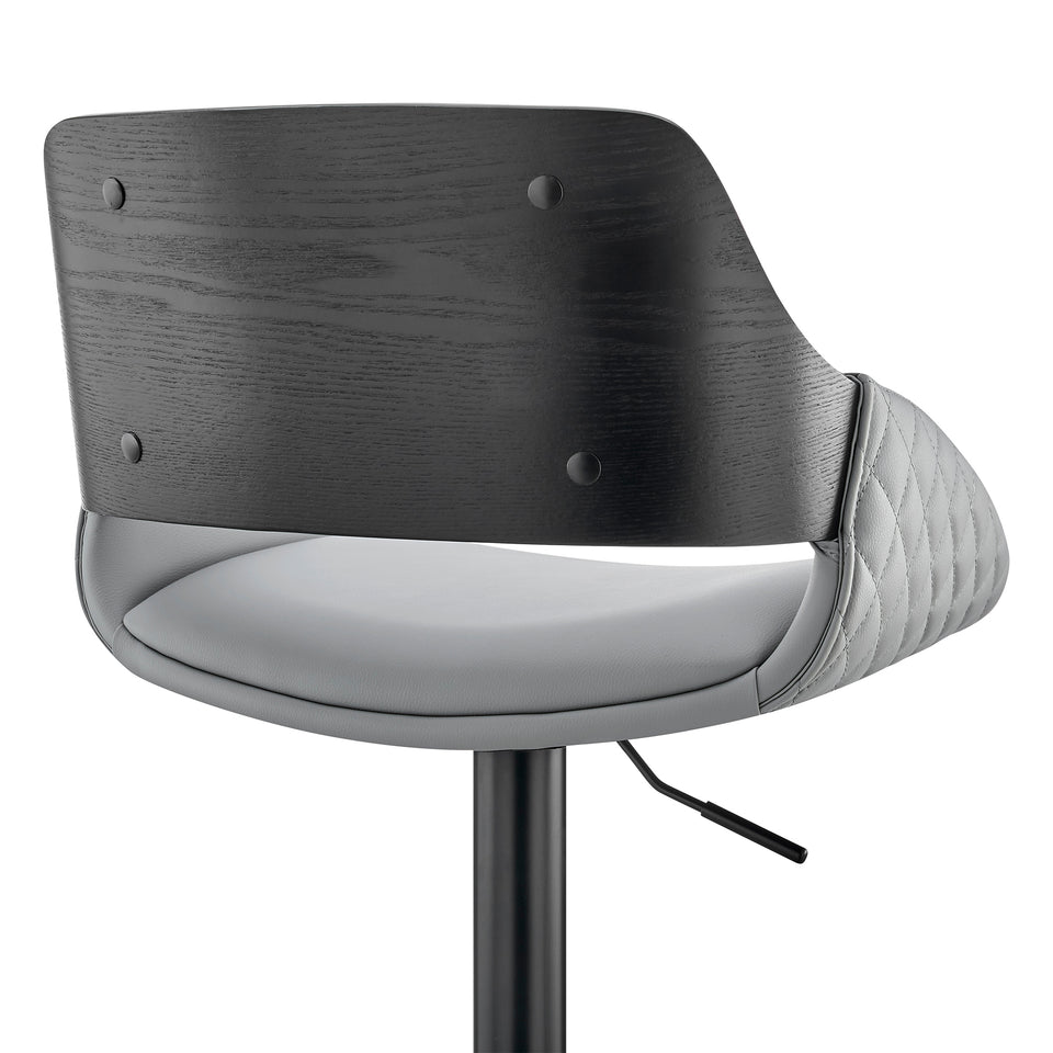 Colby Adjustable Gray Faux Leather and Black Finish Bar Stool