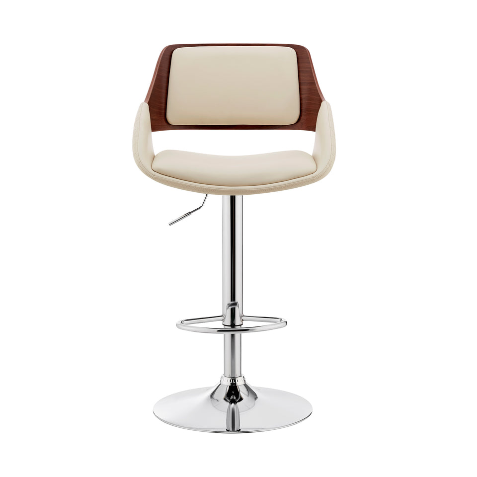 Colby Adjustable Cream Faux Leather and Chrome Finish Bar Stool