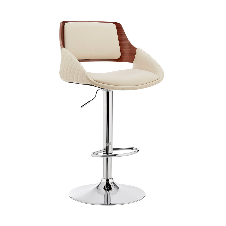 Colby Adjustable Cream Faux Leather and Chrome Finish Bar Stool