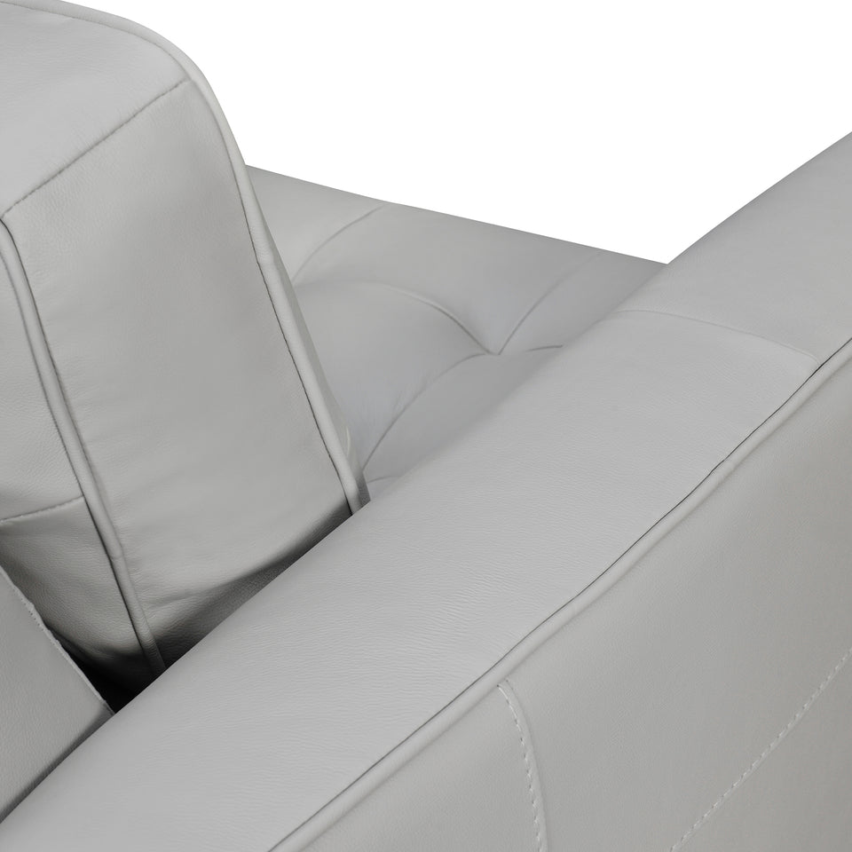 Daeson 86" Mid-Century Modern Dove Gray Genuine Leather Square Arm Sofa