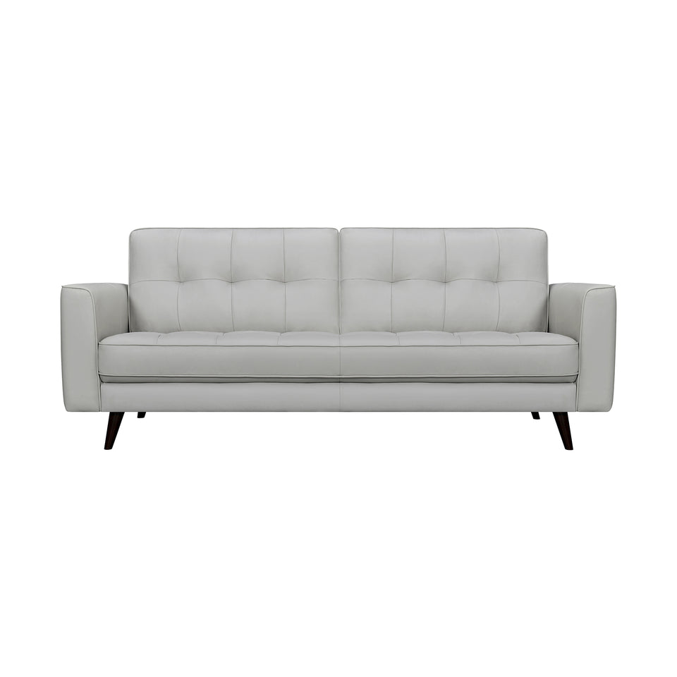 Daeson 86" Mid-Century Modern Dove Gray Genuine Leather Square Arm Sofa