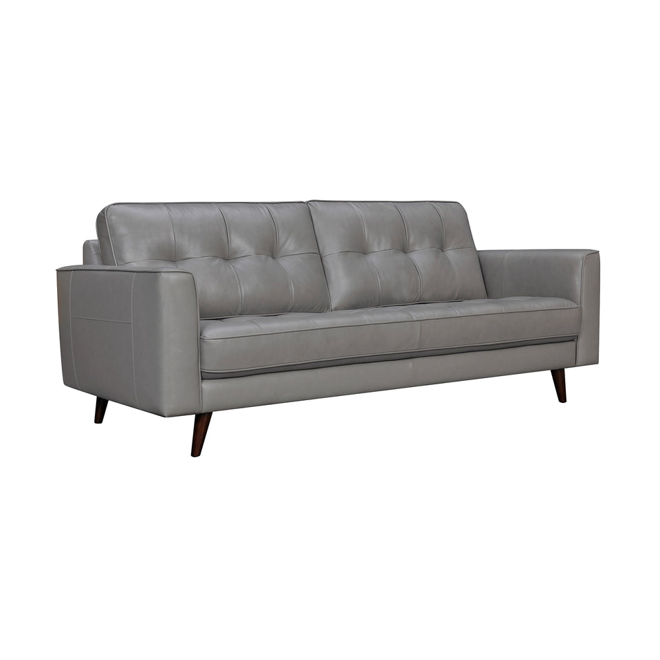 Daeson 86" Mid-Century Modern Gray Genuine Leather Square Arm Sofa