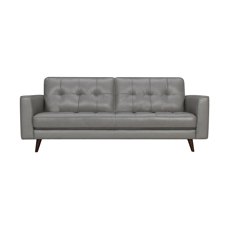 Daeson 86" Mid-Century Modern Gray Genuine Leather Square Arm Sofa