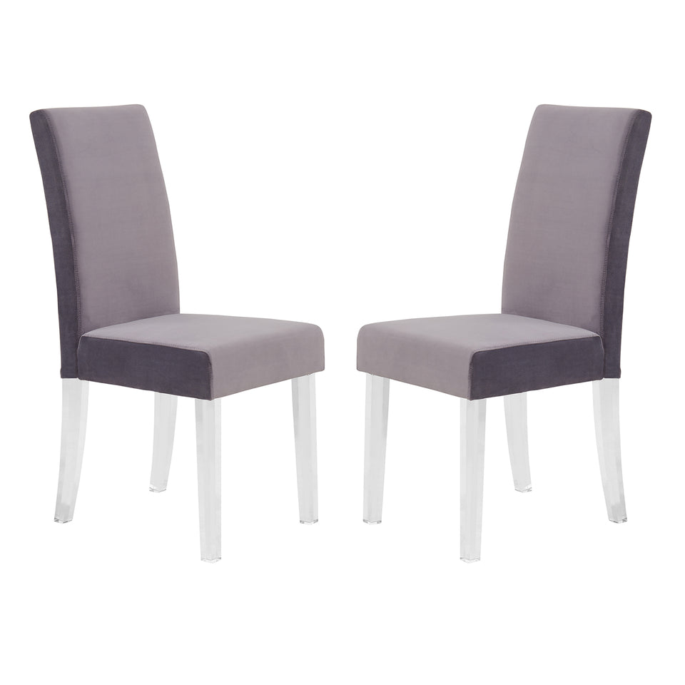 Dalia Modern and Contemporary Dining Chair in Gray Velvet with Acrylic Legs - Set of 2