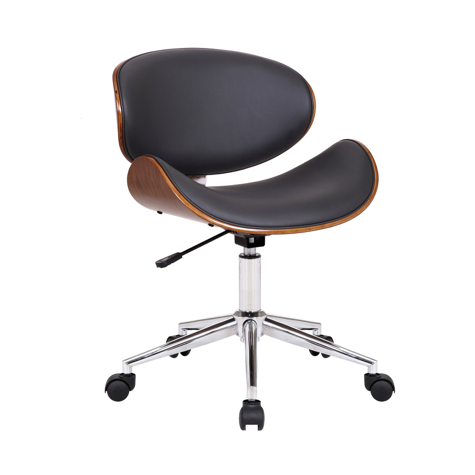 Daphne Modern Office Chair In Chrome Finish with Gray Faux Leather And Walnut Veneer Back