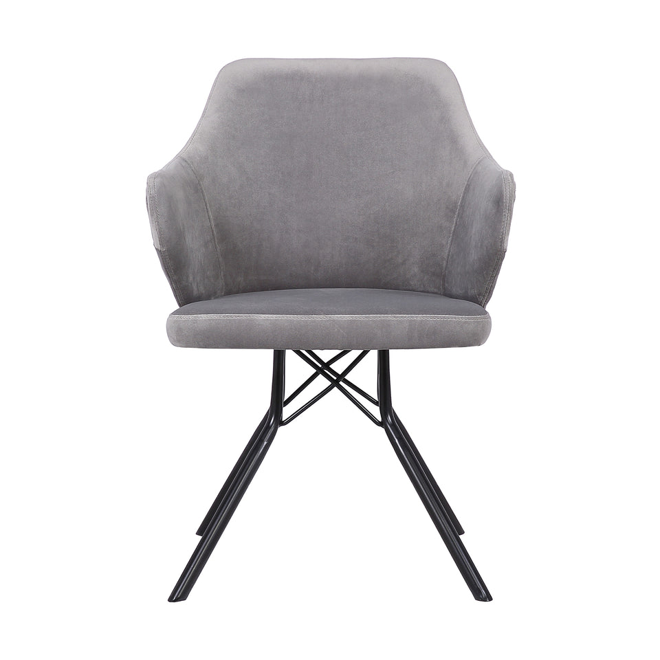 Darcie Contemporary Dining Chair in Black Powder Coated Finish with Gray Velvet and Black Brushed Wood Finish Back