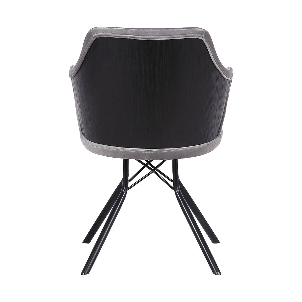 Darcie Contemporary Dining Chair in Black Powder Coated Finish with Gray Velvet and Black Brushed Wood Finish Back