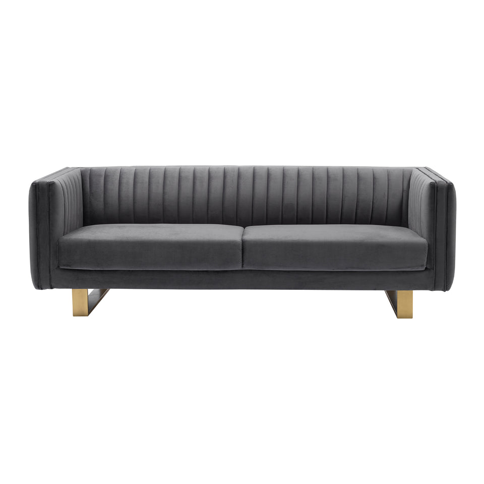 Delilah Dark Gray Velvet Sofa with Matte Gold Legs