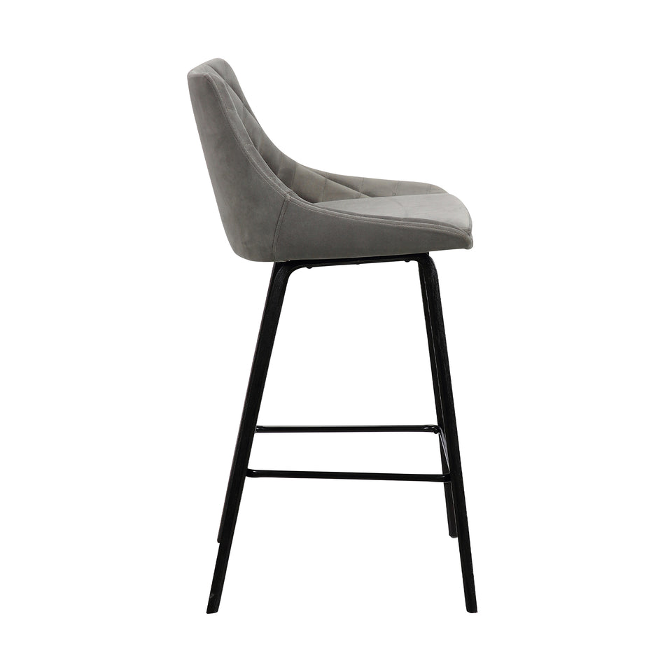 Dani 26" Gray Velvet Barstool in Black Brushed Wood Finish