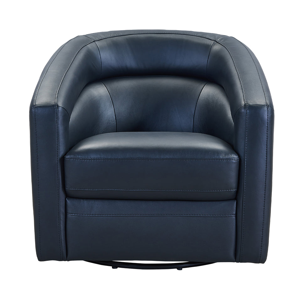 Desi Contemporary Swivel Accent Chair in Black Genuine Leather