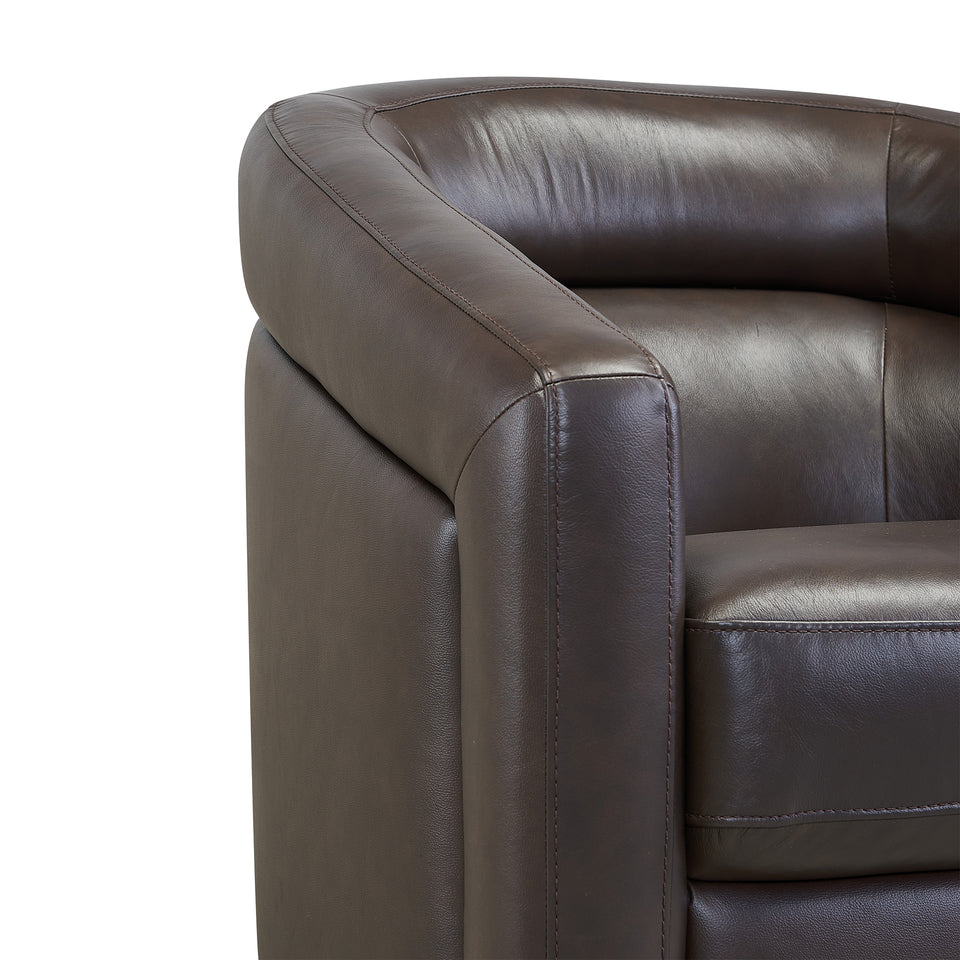 Desi Contemporary Swivel Accent Chair in Espresso Genuine Leather