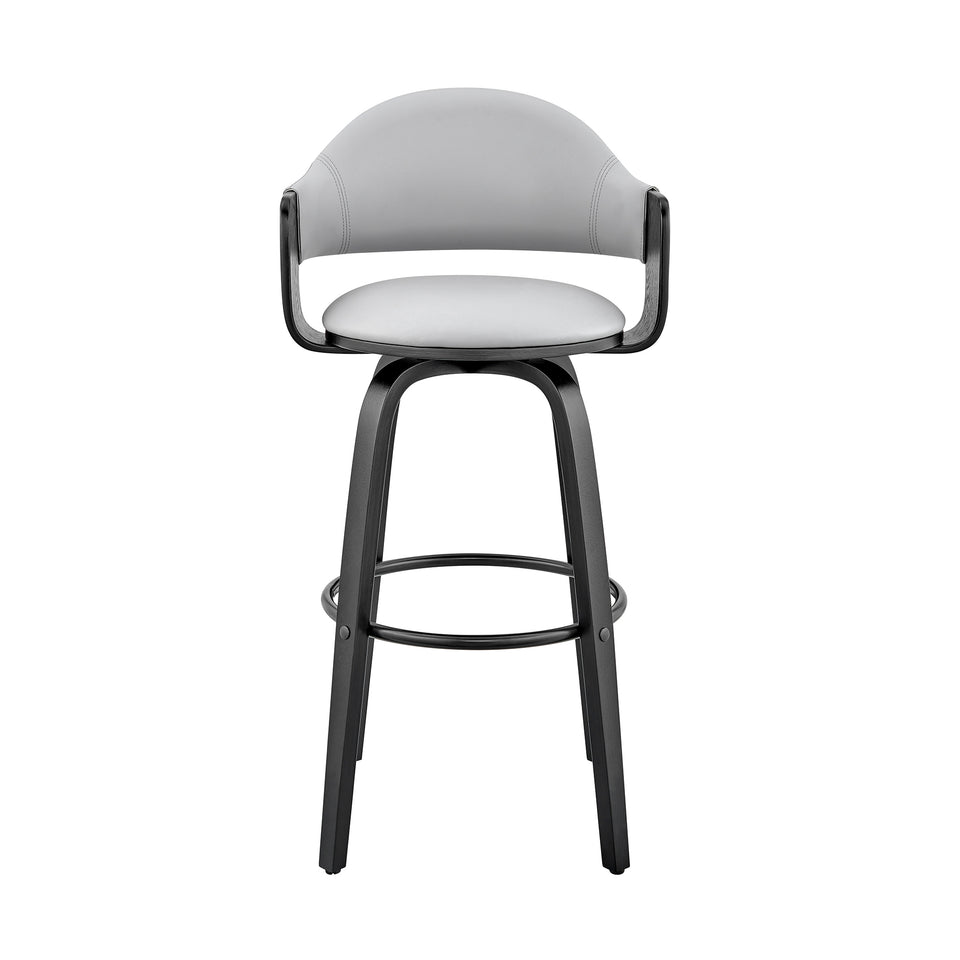 Daxton 30" Gray Faux Leather and Black Wood Bar Stool