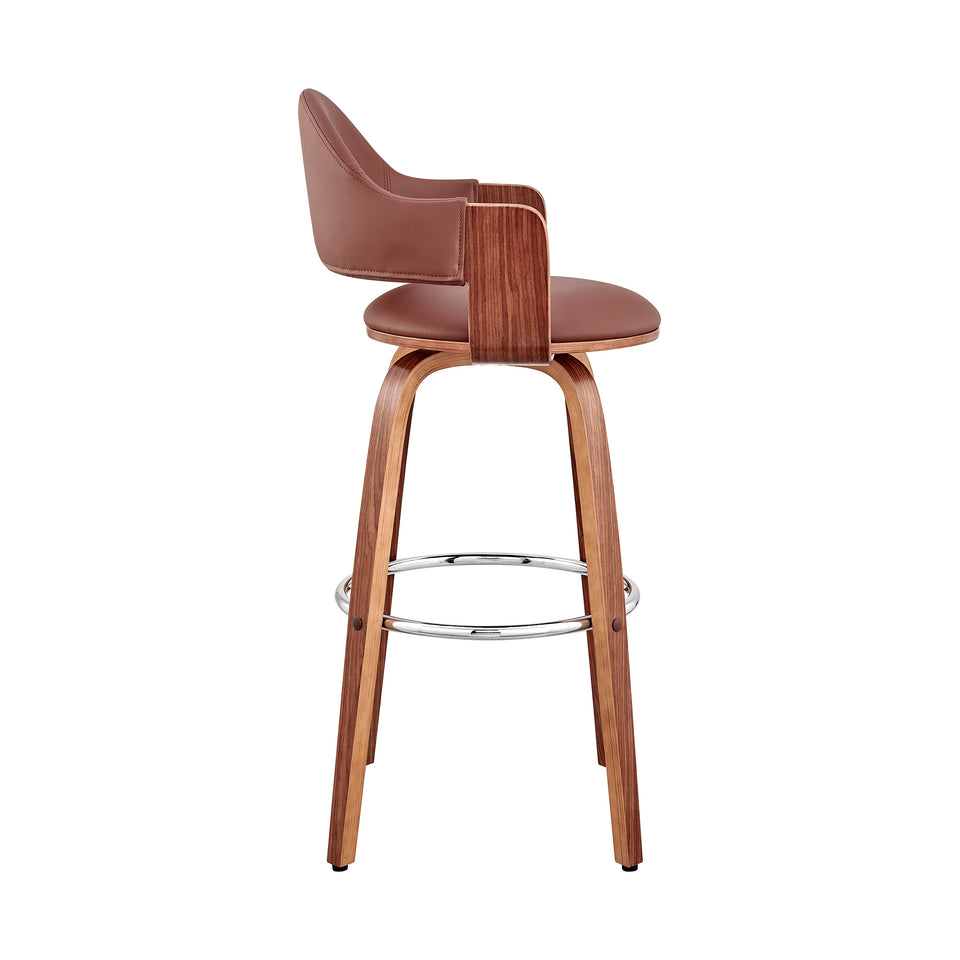 Daxton 30" Brown Faux Leather and Walnut Wood Bar Stool