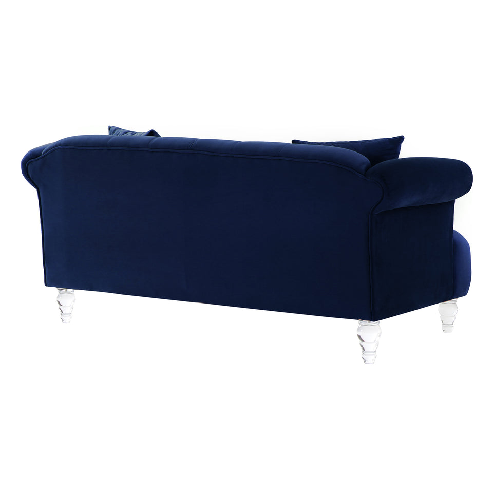 Elegance Contemporary Loveseat in Blue Velvet with Acrylic Legs