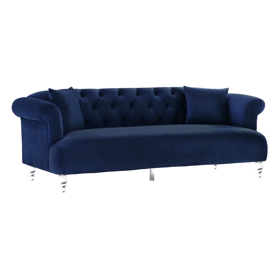 Elegance Contemporary Sofa in Blue Velvet with Acrylic Legs