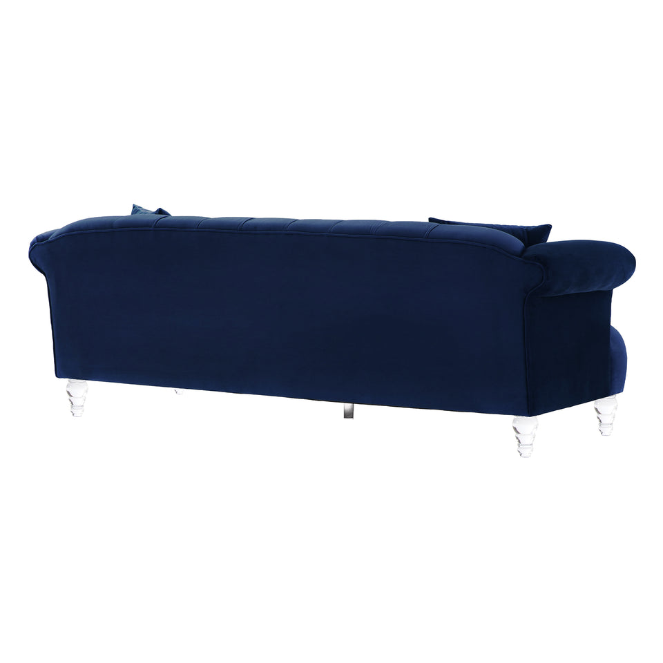 Elegance Contemporary Sofa in Blue Velvet with Acrylic Legs