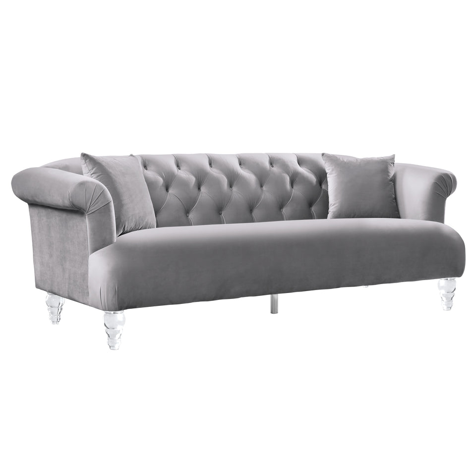Elegance Contemporary Sofa in Gray Velvet with Acrylic Legs