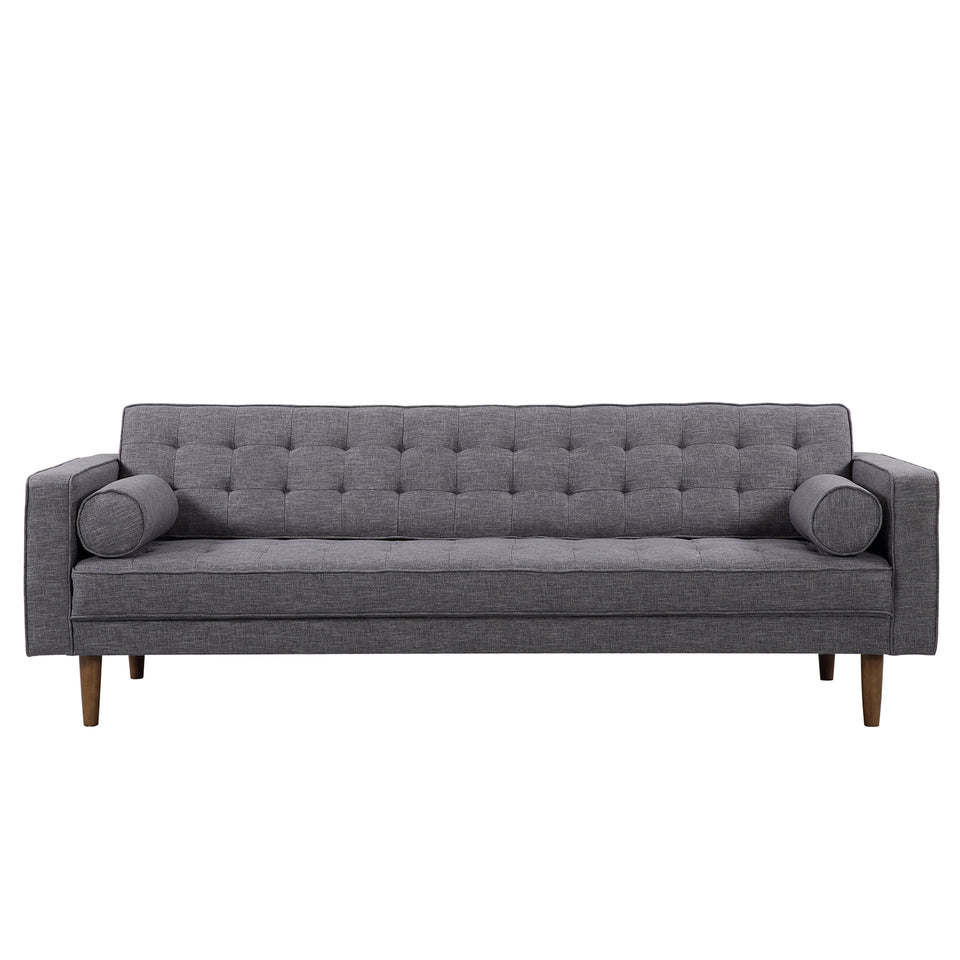 Element Mid-Century Modern Sofa in Dark Gray Linen and Walnut Legs