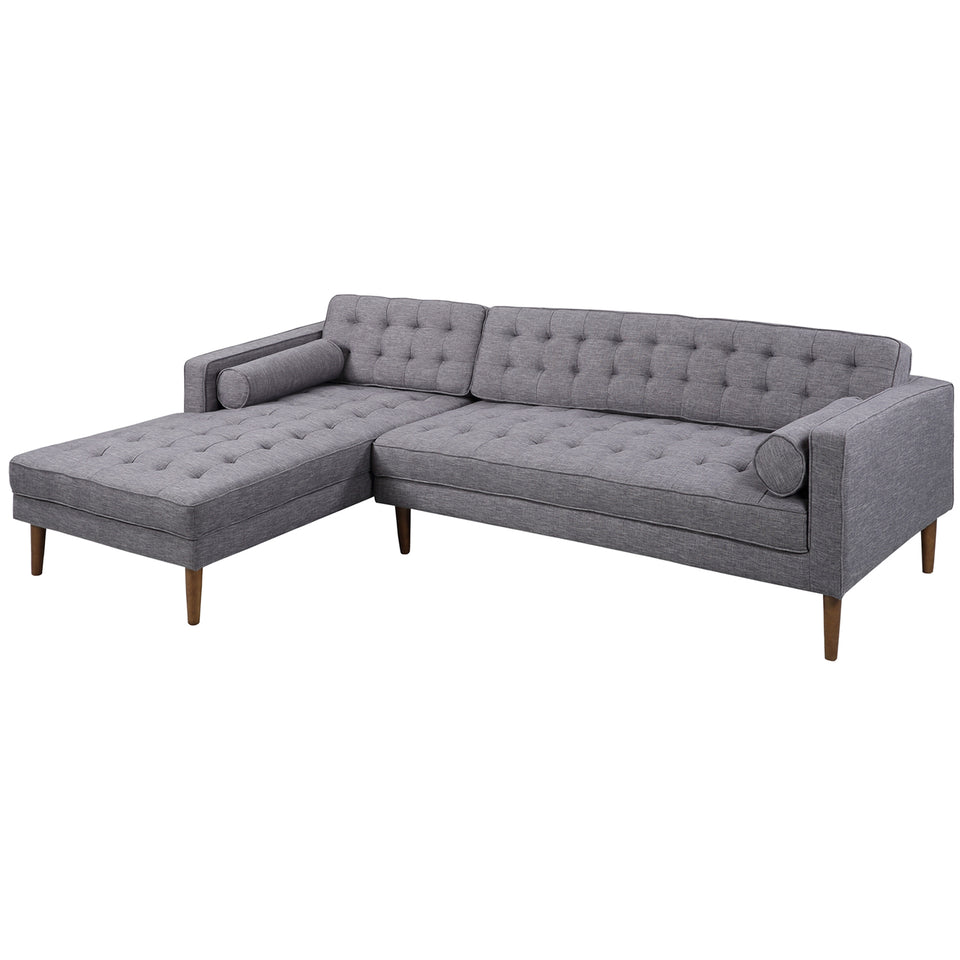 Element Left-Side Chaise Sectional in Dark Gray Linen and Walnut Legs