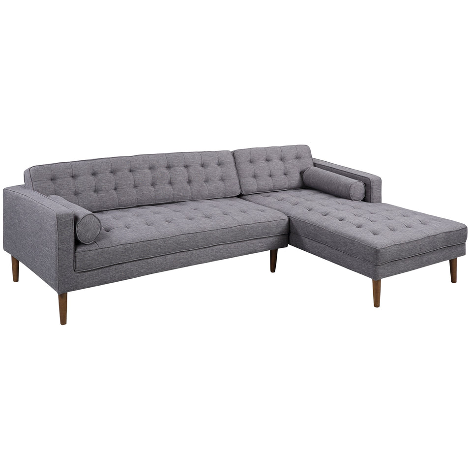 Element Right-Side Chaise Sectional in Dark Gray Linen and Walnut Legs