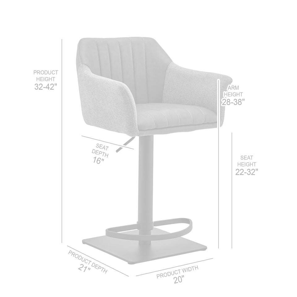 Erin Adjustable Gray Faux Leather and Fabric Metal Swivel Bar Stool
