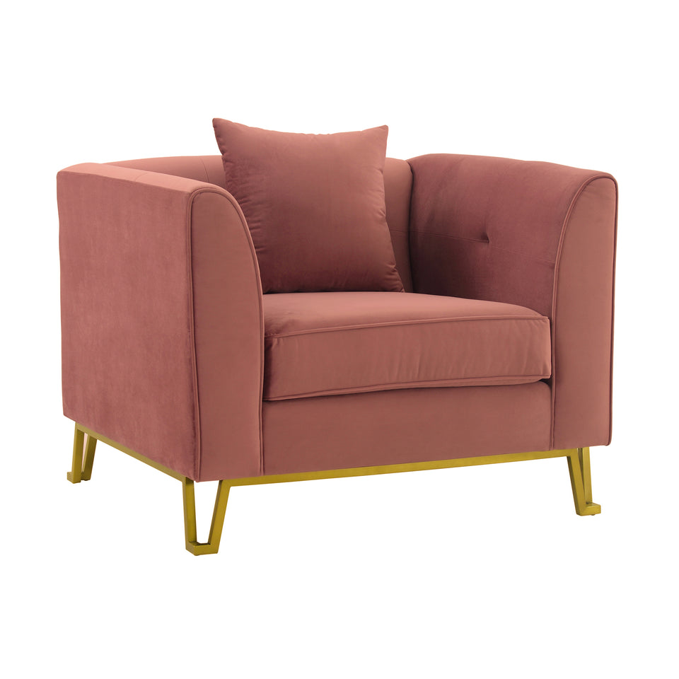 Everest Blush Fabric Upholstered Sofa Accent Chair with Brushed Gold Legs
