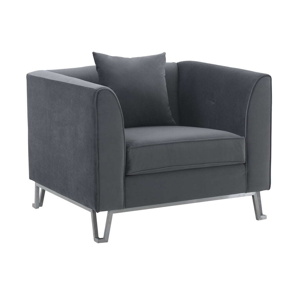Everest Gray Fabric Upholstered Sofa Accent Chair with Brushed Stainless Steel Legs