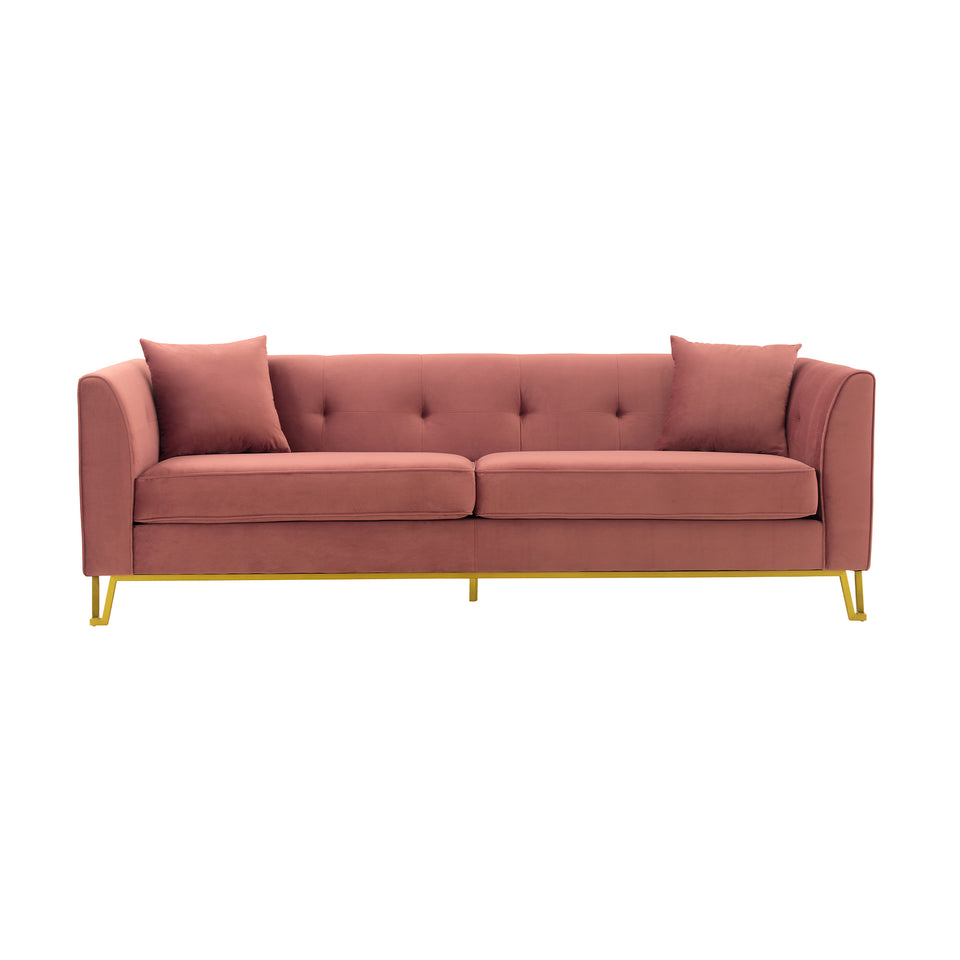 Everest 90" Blush Fabric Upholstered Sofa with Brushed Gold Legs
