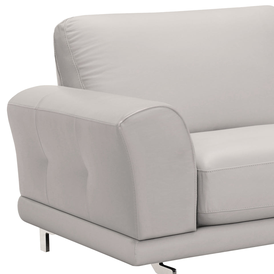 Everly Contemporary Sofa in Genuine Dove Gray Leather with Brushed Stainless Steel Legs