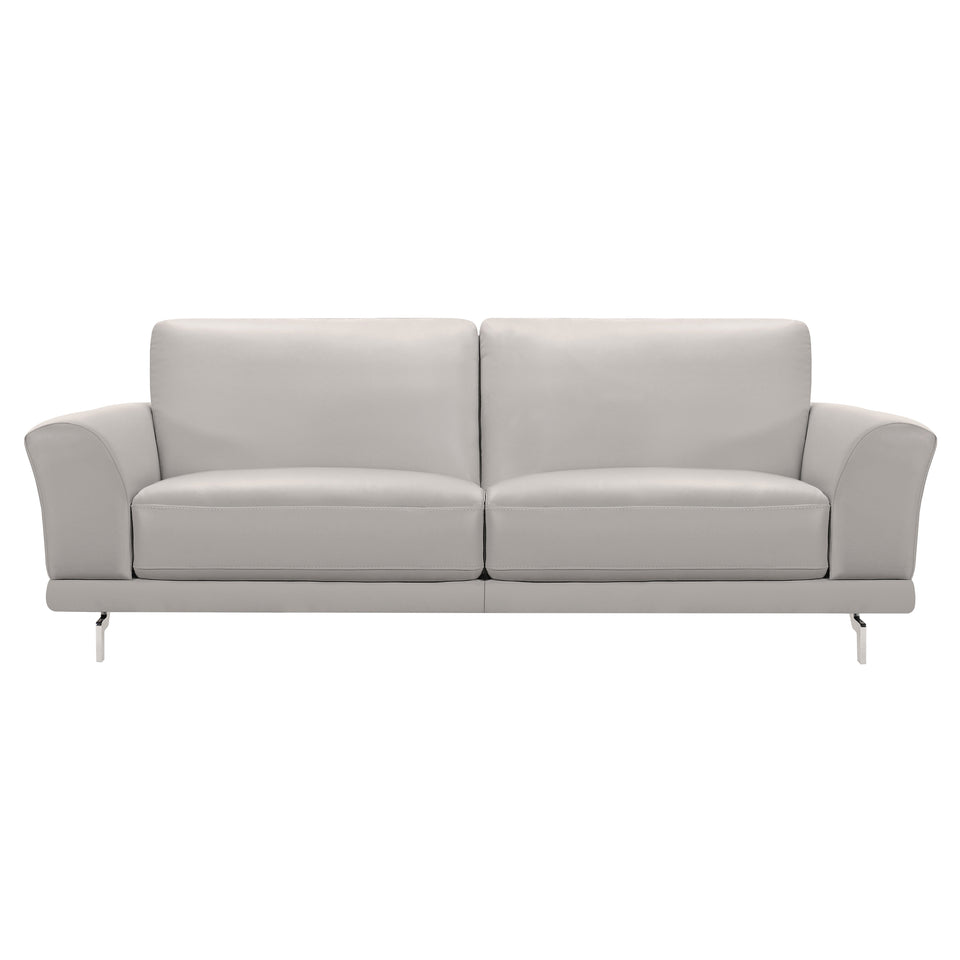 Everly Contemporary Sofa in Genuine Dove Gray Leather with Brushed Stainless Steel Legs
