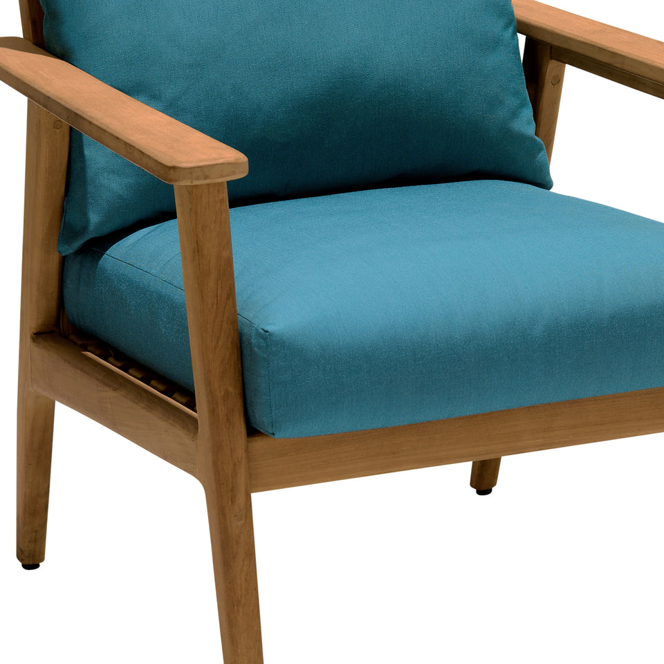 Eve Outdoor Teak Wood Lounge Chair with Teal Olefin