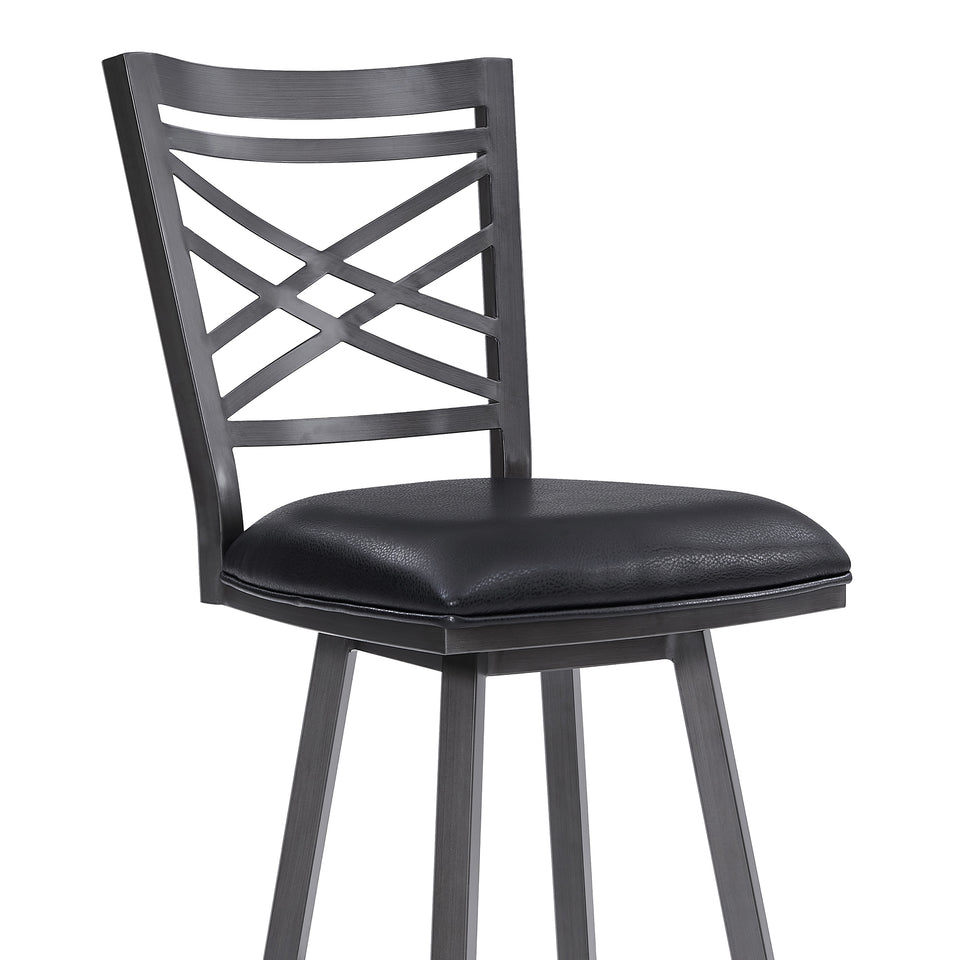 Fargo 26" Counter Height Metal Barstool in Mineral Finish with Black Faux Leather