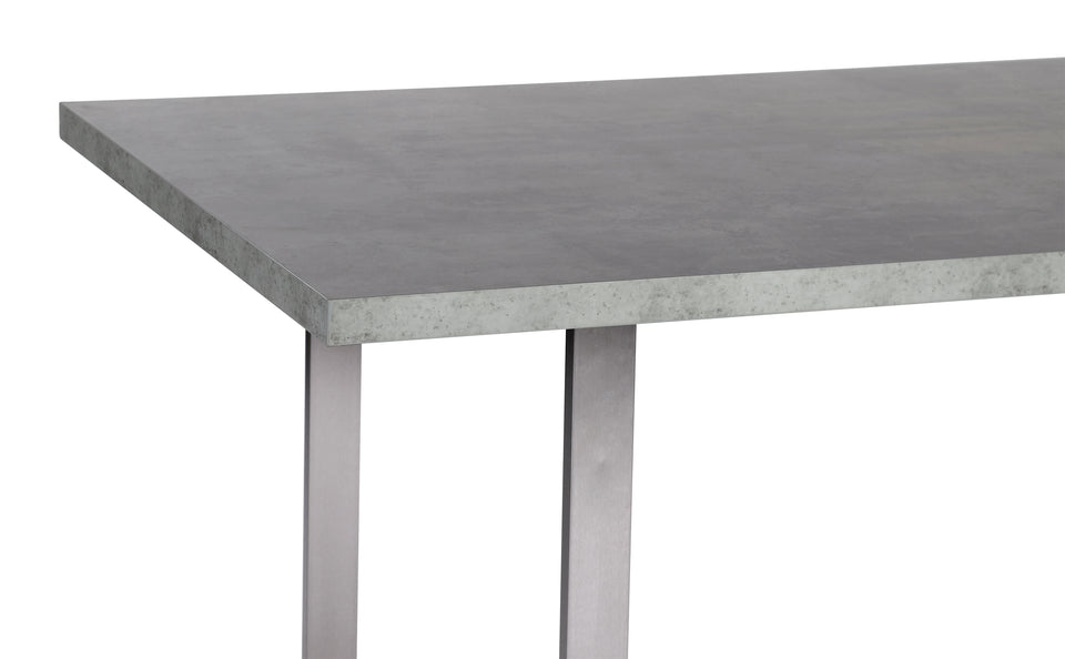 Fenton Dining Table with Cement Gray Laminate Top and Brushed Stainless Steel Base