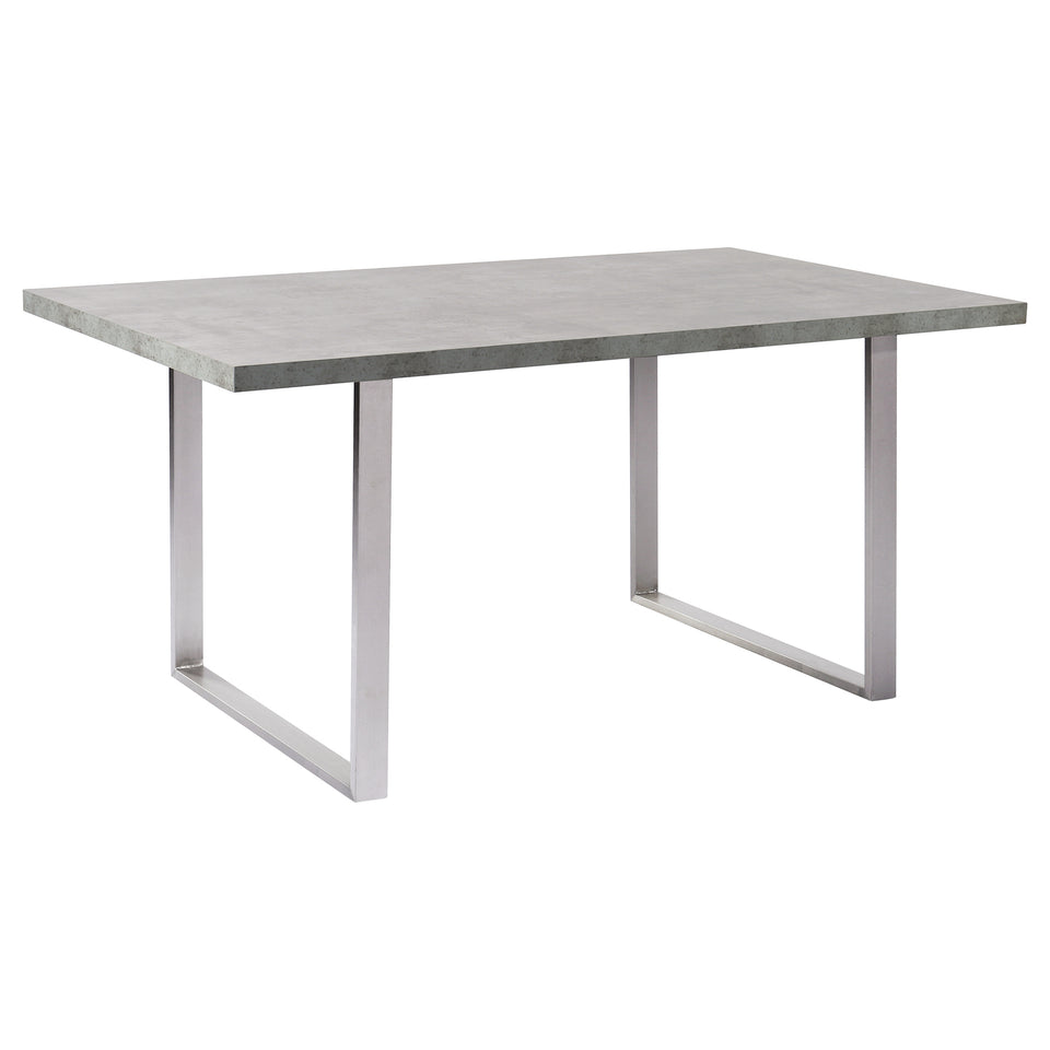 Fenton Dining Table with Cement Gray Laminate Top and Brushed Stainless Steel Base