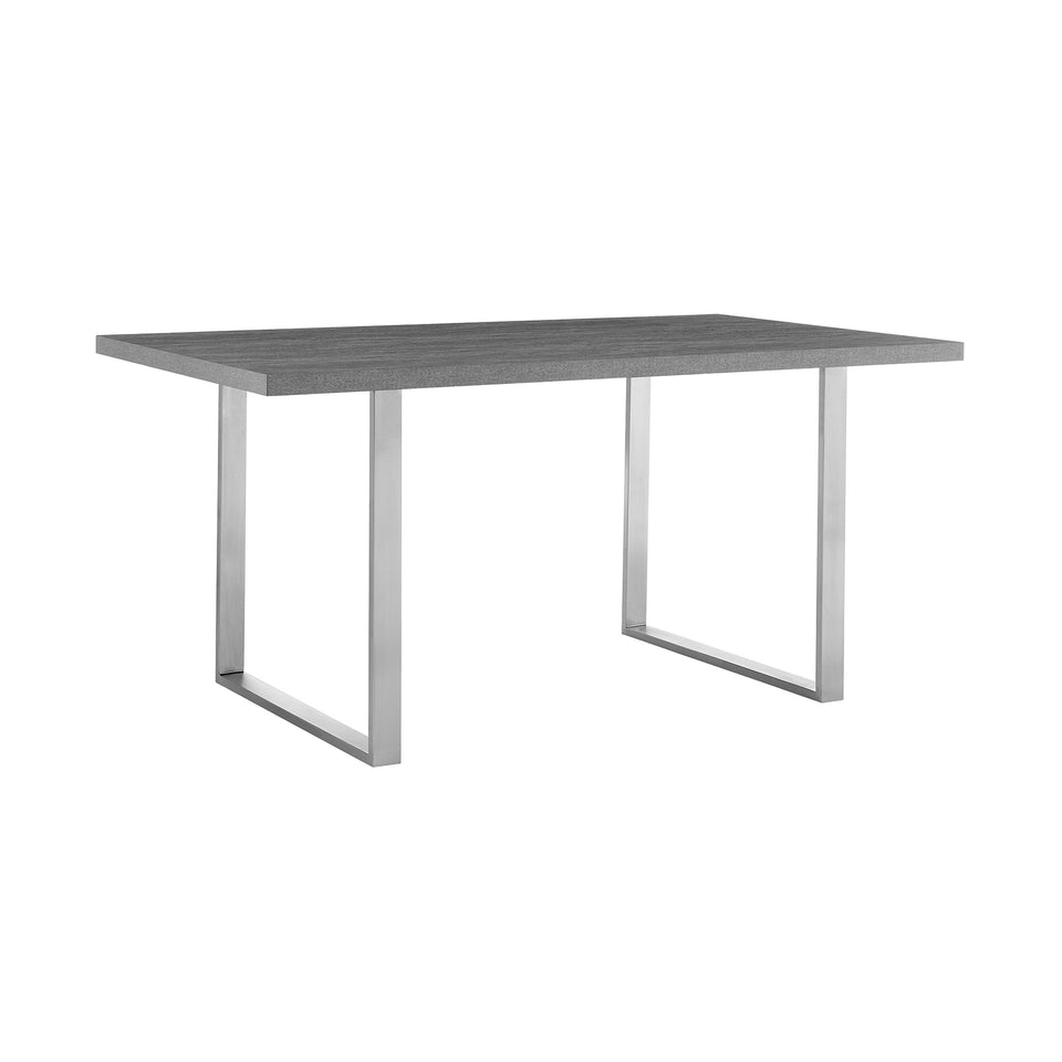 Fenton Dining Table with Gray Top and Brushed Stainless Steel Base