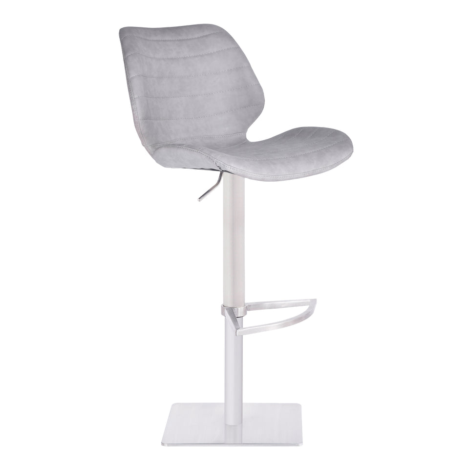 Falcon Adjustable Swivel Barstool in Brushed Stainless Steel with Light Vintage Gray Faux Leather