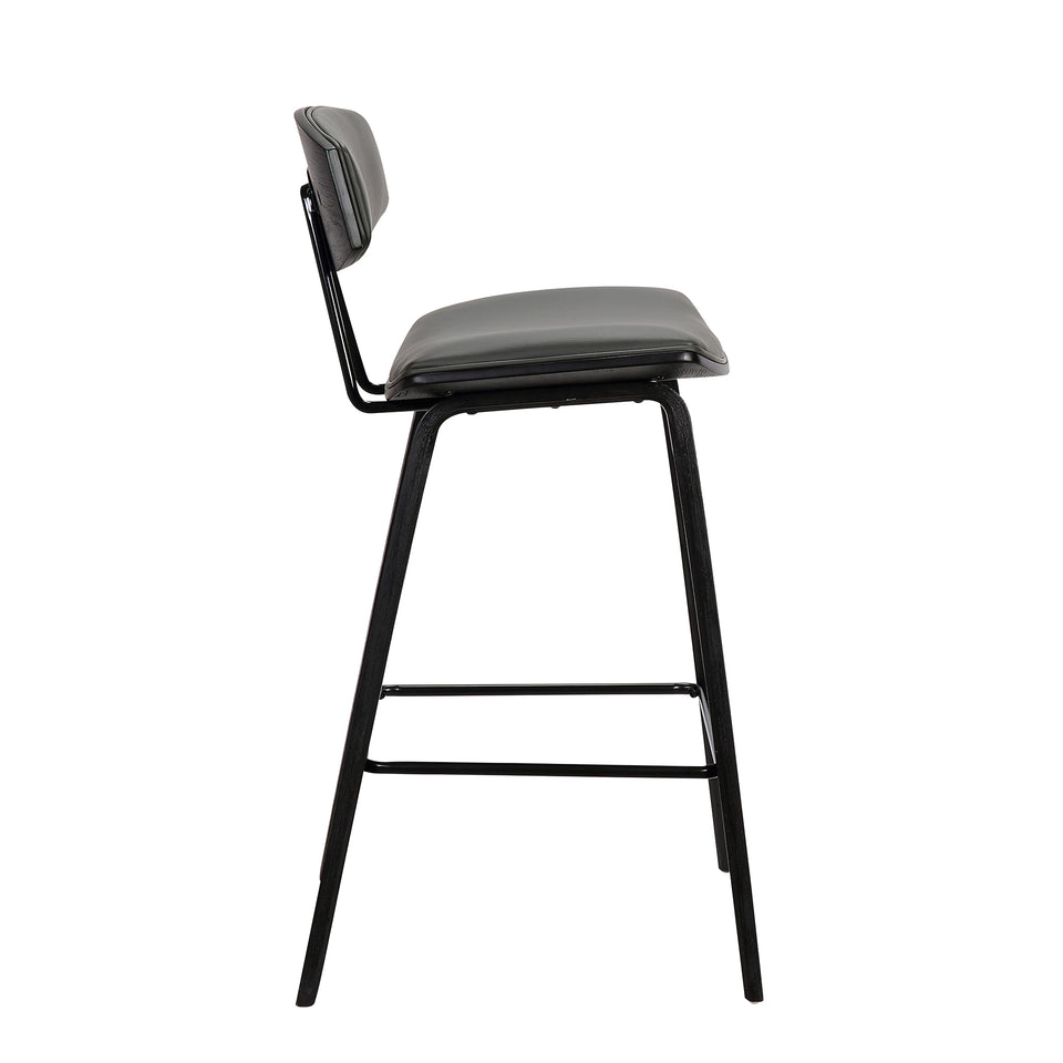 Fox 25.5" Mid-Century Counter Height Barstool in Gray Faux Leather with Black Brushed Wood
