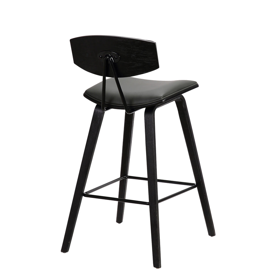 Fox 25.5" Mid-Century Counter Height Barstool in Gray Faux Leather with Black Brushed Wood