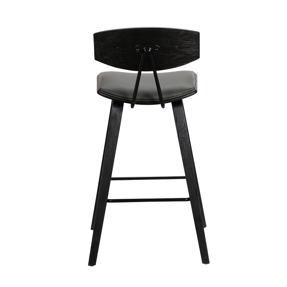 Fox 25.5" Mid-Century Counter Height Barstool in Gray Faux Leather with Black Brushed Wood